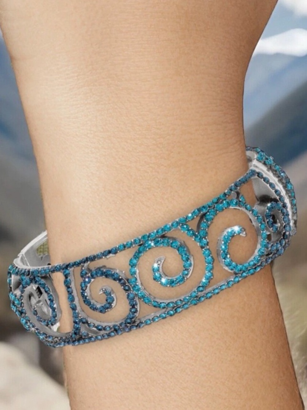 🌊NWT BRIGHTON VTG ‘SEA OF LOVE’ SLVR SWAROVSKI CRYSTAL BRACELET - Teal Turquoise